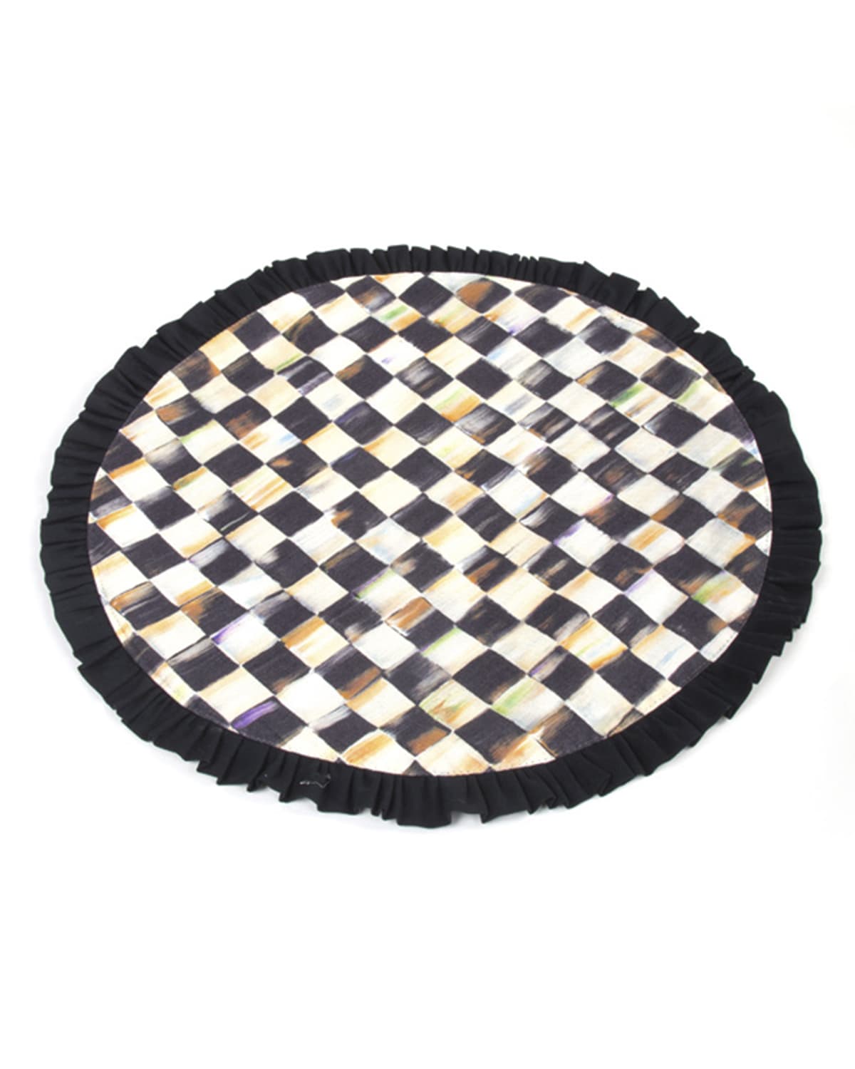 Image MacKenzie-Childs Courtly Check Round Placemat with Black Ruffle