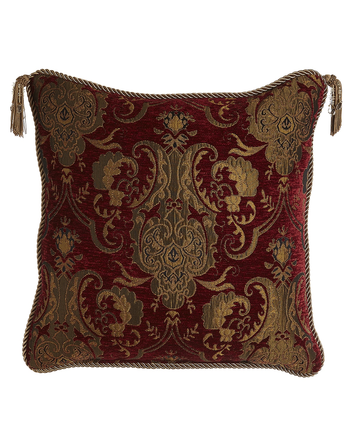 Image Austin Horn Collection Scarlet Reversible Pillow with Two Beaded Tassels, 20"Sq.