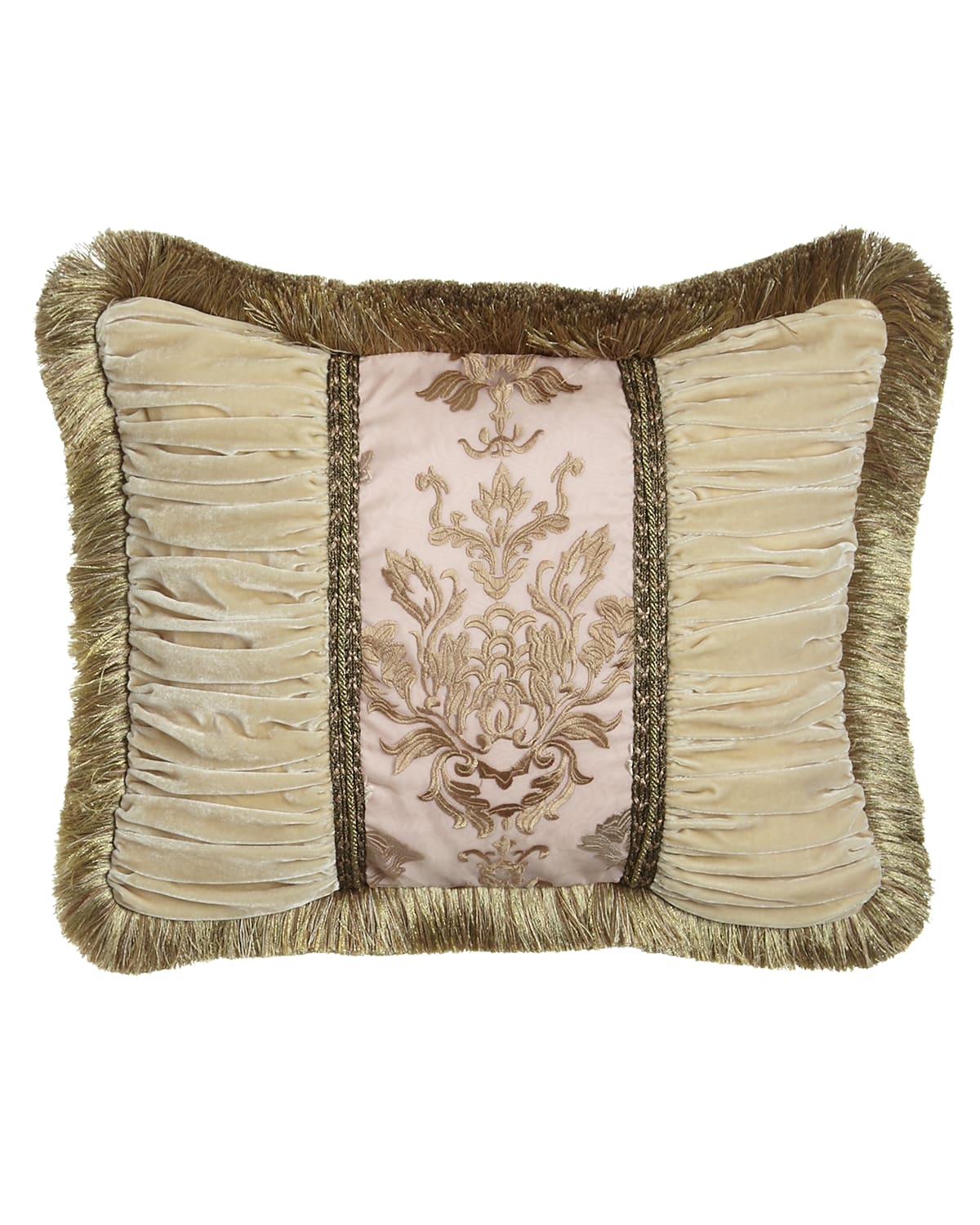 Image Sweet Dreams Alessandra Pillow with Ruched Velvet Sides & Brush Fringe, 16" x 21"