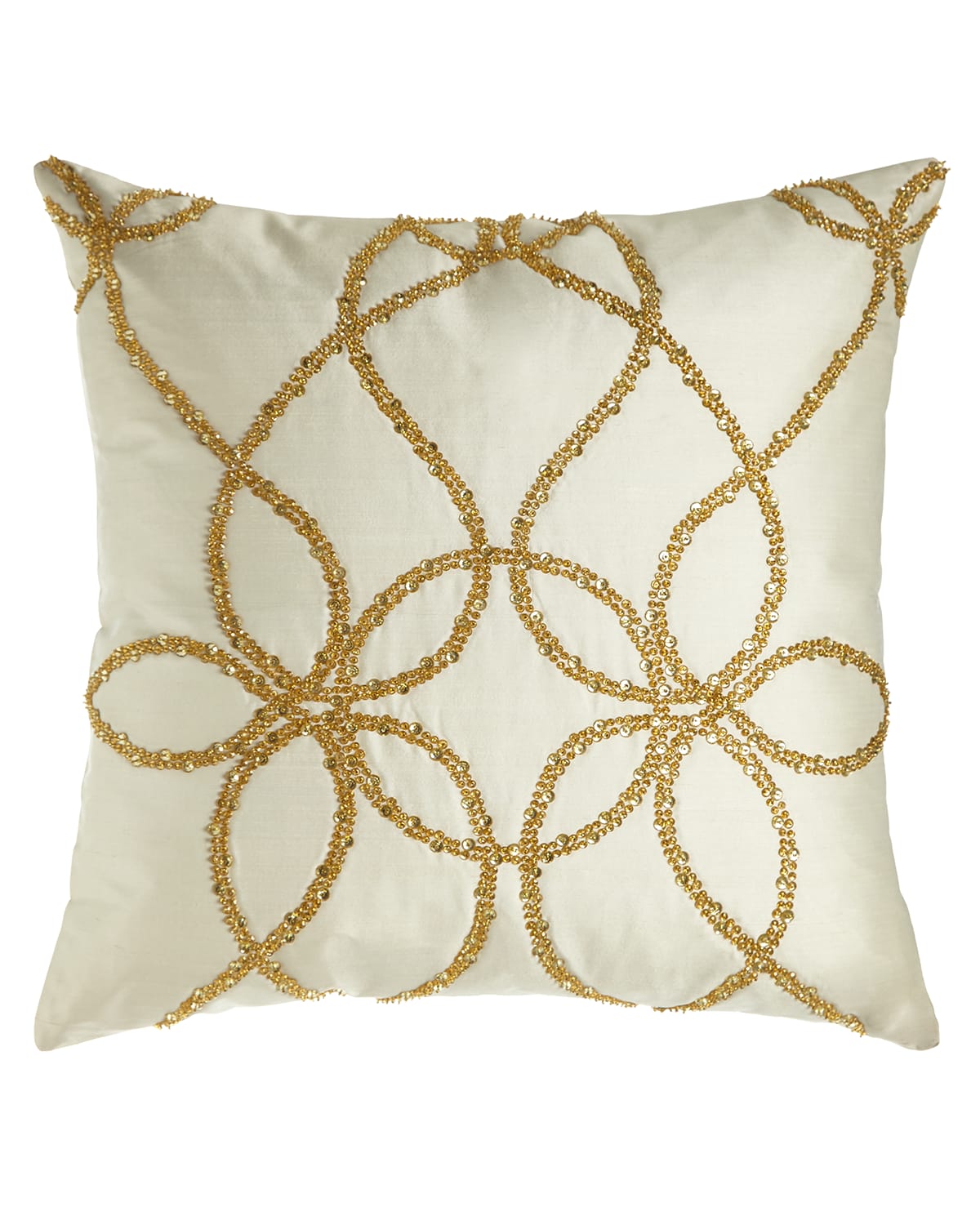 Image Lili Alessandra Ivory Silk Pillow with Gold Beading, 22"Sq.