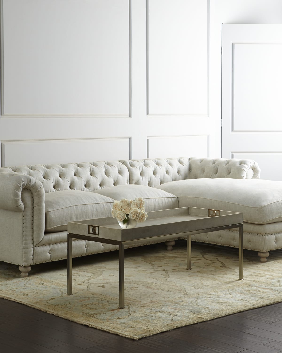 Image Warner Linen Right-Chaise Sectional Sofa