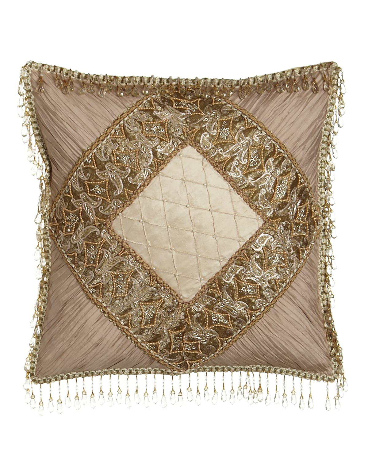 Image Sweet Dreams Alessandra Pillow with Shirred Silk Corners & Bead Embellishment, 16"Sq.