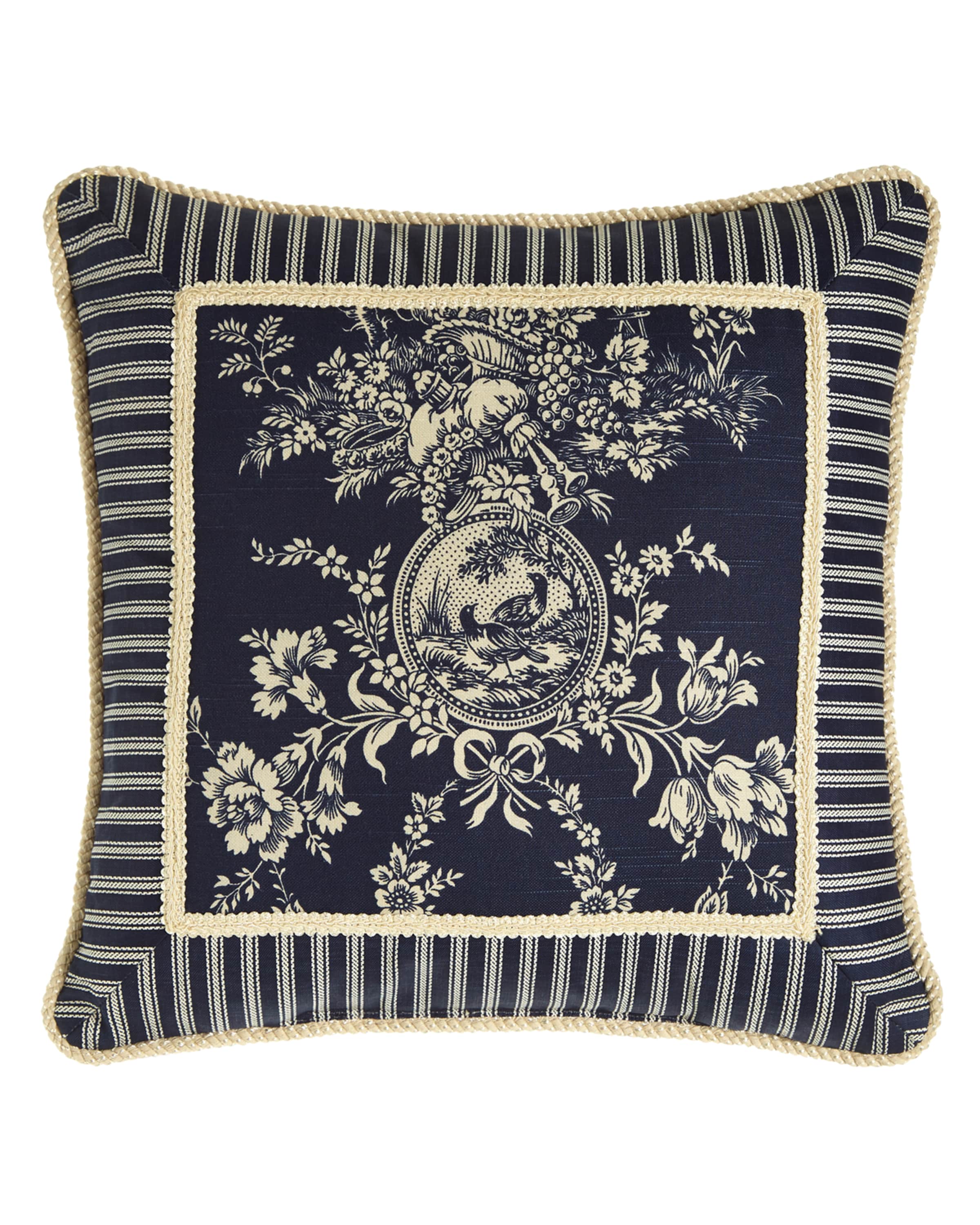 Sherry Kline Home Country Toile Pillow with Striped Frame, 19"Sq.