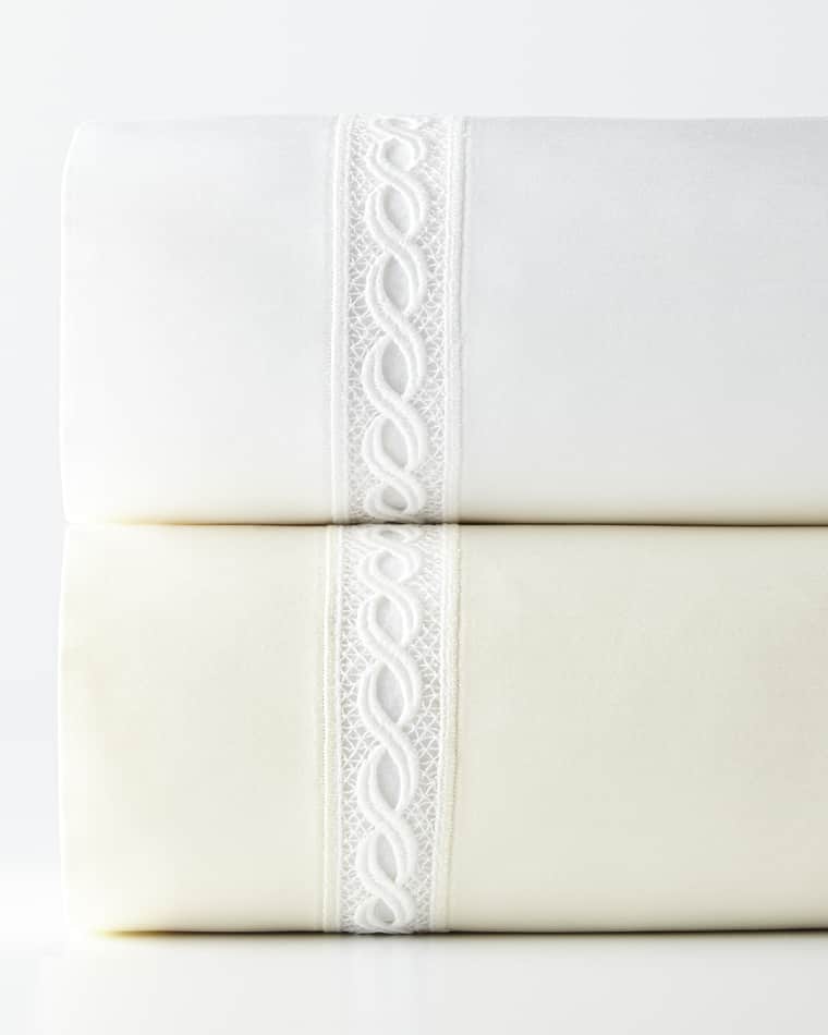 Sferra King 1,020 Thread Count Solid Sateen Fitted Sheet King 1,020 Thread Count Lace Sateen Flat Sheet California King 1,029 Thread Count Fitted Sheet