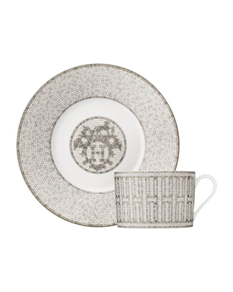 Hermes Mosaique Au 24 Platinum Coffee Cup and Saucer Set