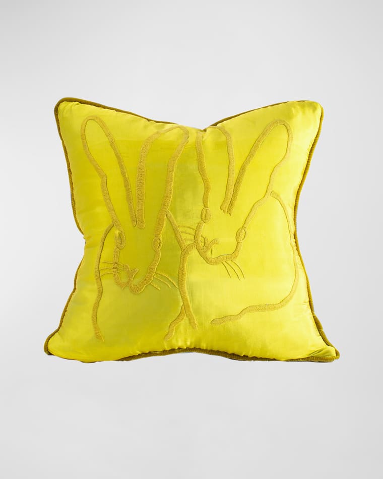 Hunt Slonem Embroidered Silk & Velvet Bunny Pillow, 20"