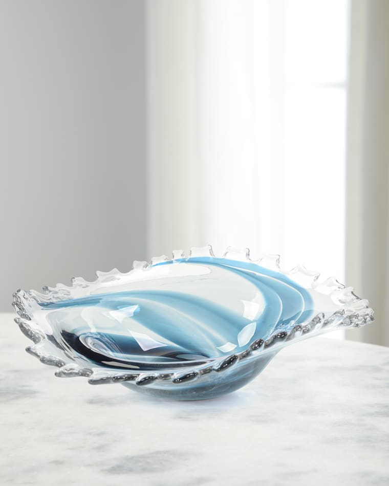John-Richard Collection Hand-Blown Blue and Clear Glass Bowl