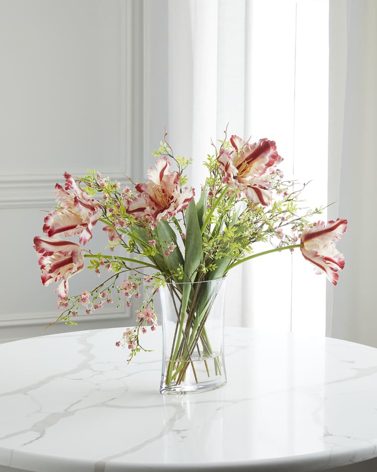 John-Richard Collection Raspberry Tulips Faux Floral Arrangement in Glass Vase - 22"