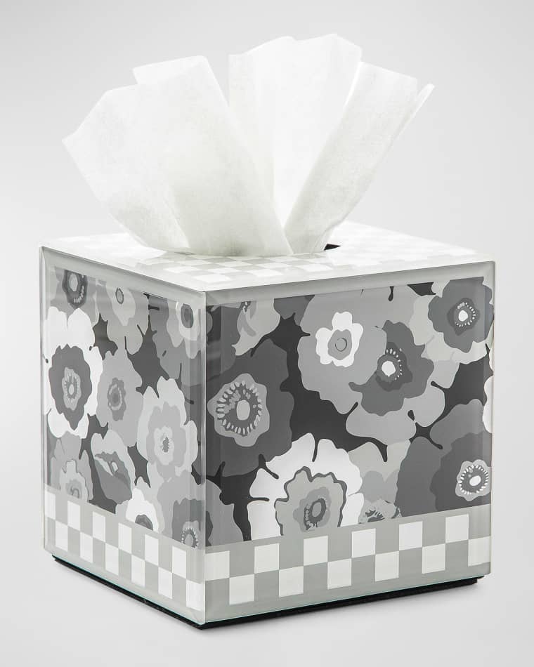 MacKenzie-Childs Grey Always Flowers Boutique Tissues Box Cover