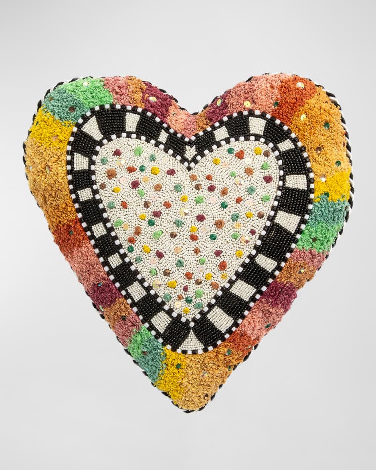 MacKenzie-Childs Rainbow Heart Embroidered Decorative Pillow