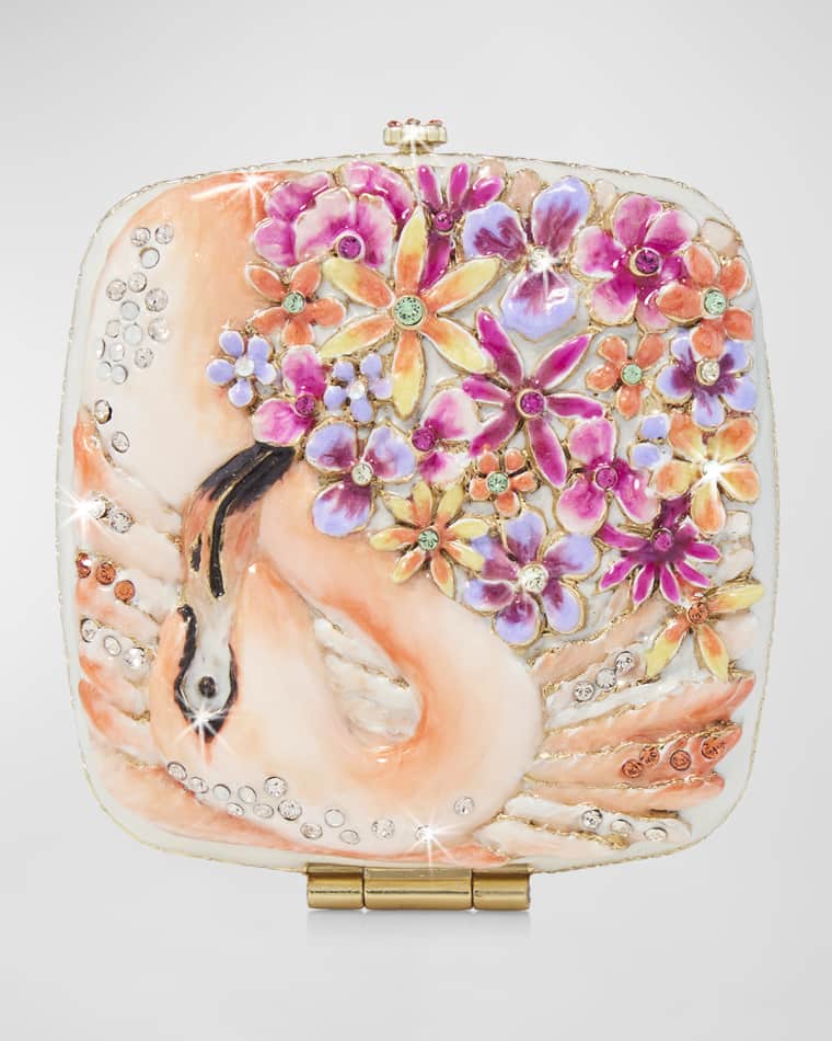 Jay Strongwater Floral Flamingo Compact Mirror
