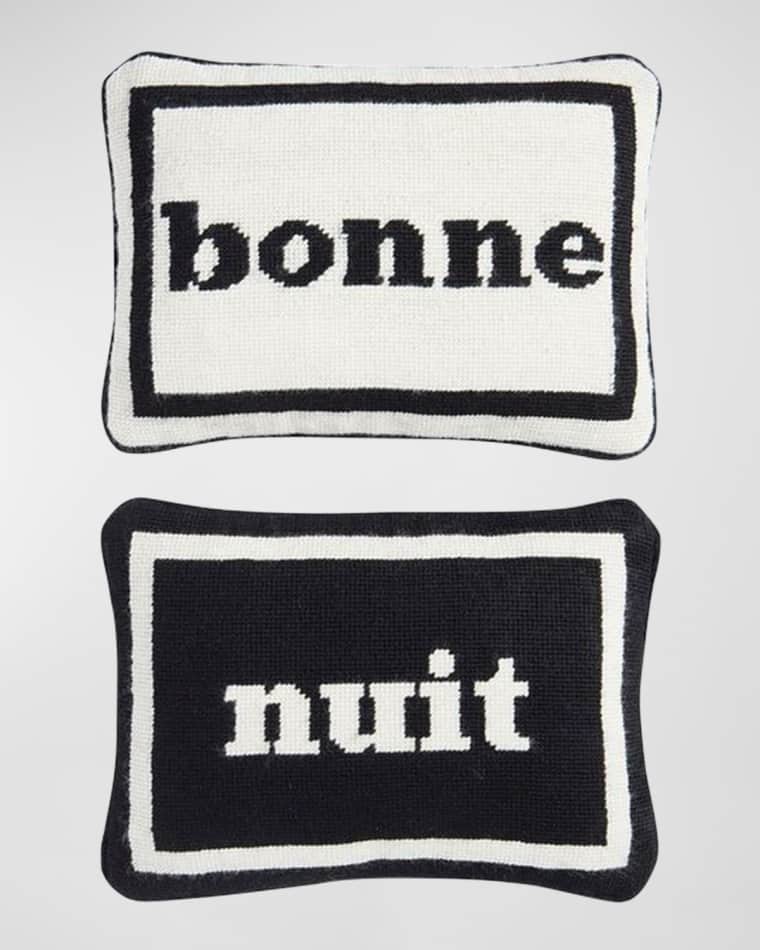 Jonathan Adler Bonne Nuit Needlepoint Pillows, Set of 2