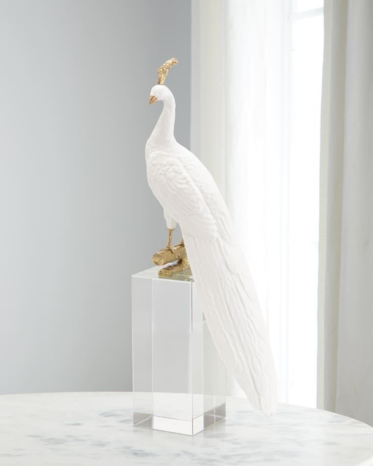 John-Richard Collection White Peacock Sculpture on Crystal Base I