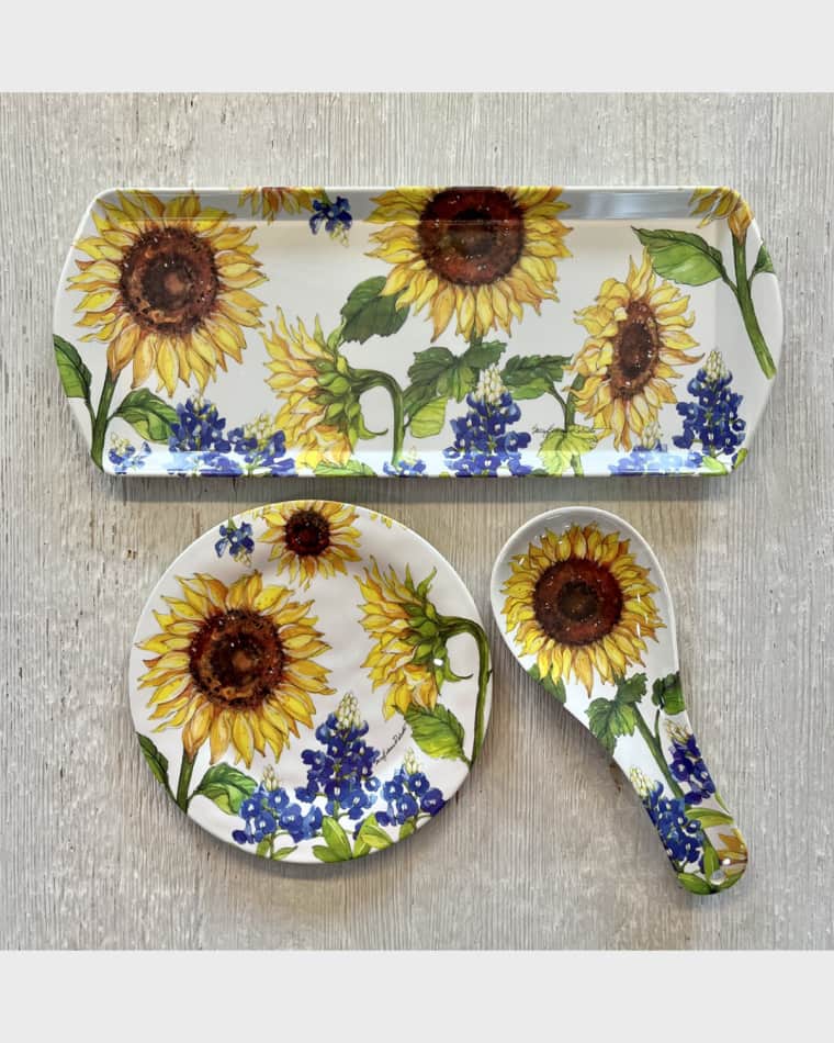 Bamboo Table Sunflower Bowl & Utensil Collection Sunflower Serving Tray Sunflower Loaf Tray