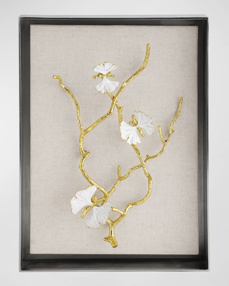 Michael Aram Butterfly Ginkgo White And Gold Fabric Shadow Box