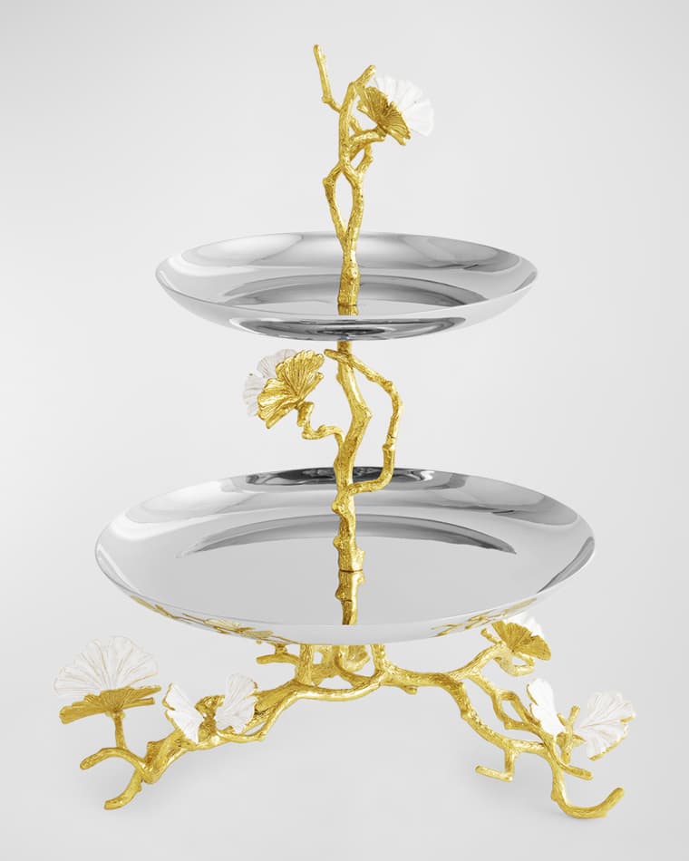 Michael Aram Butterfly Ginkgo White And Gold Two Tier Etagere