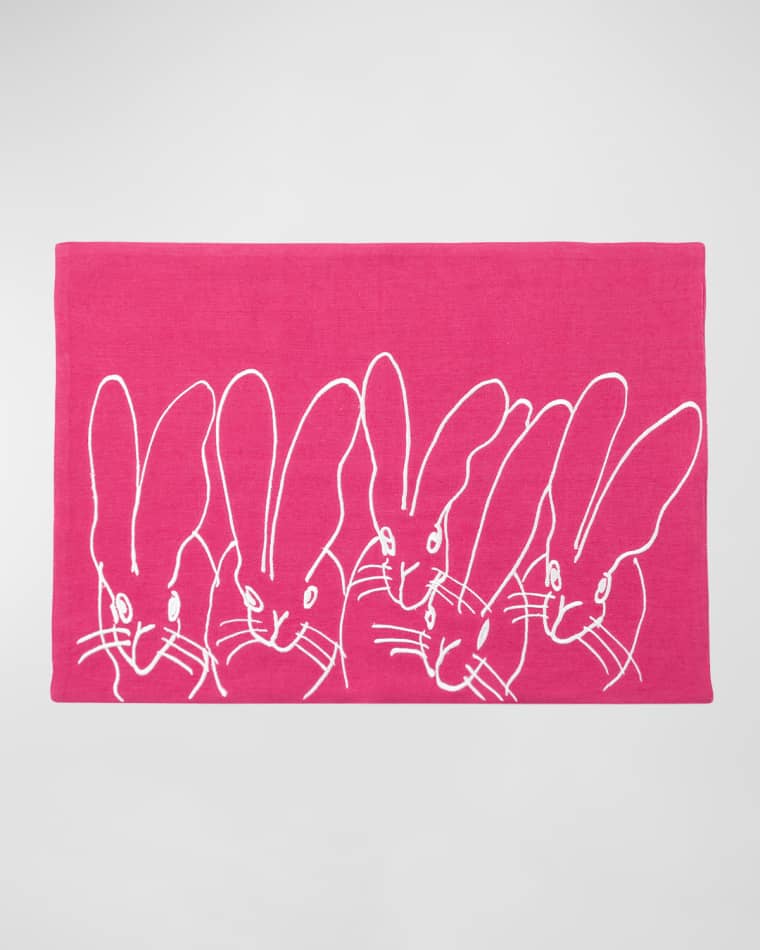 Hunt Slonem Band of Bunnies Embroidered Linen Placemat