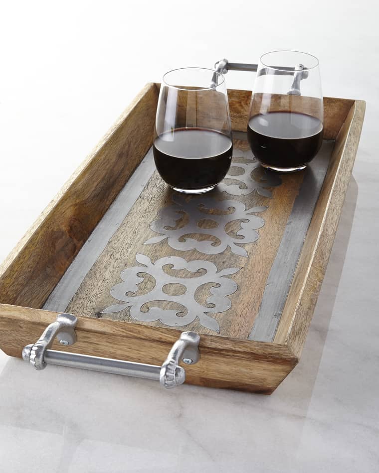 G G Collection Wood Tray with Metal Inlay