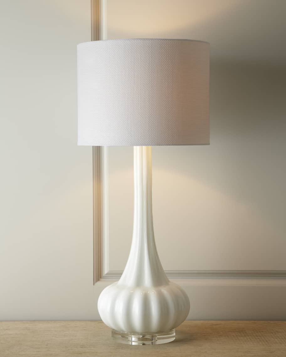 Image 1 of 5: White Rippled Glass Lamp