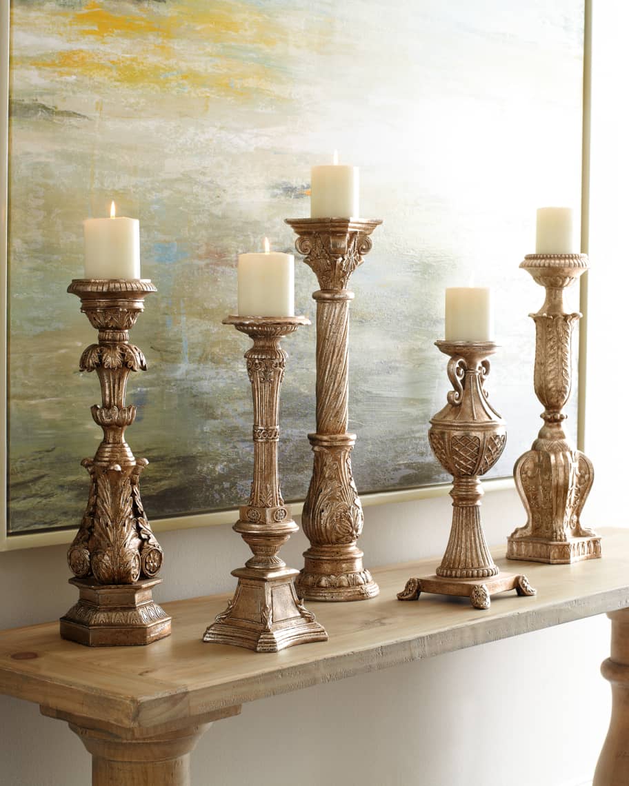 Image 1 of 4: Five Opulent Silver-Washed Candlesticks