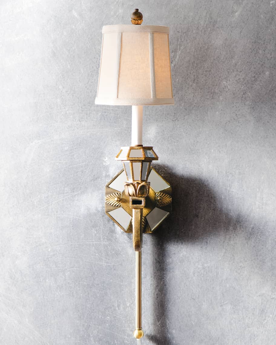 Image 2 of 2: Mirrored Sconce with Linen Shade