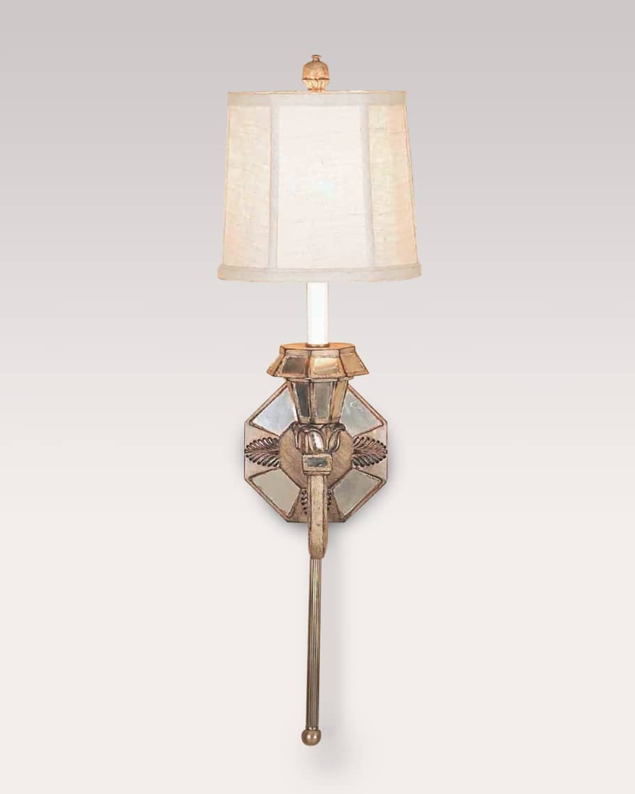 Image 1 of 2: Mirrored Sconce with Linen Shade