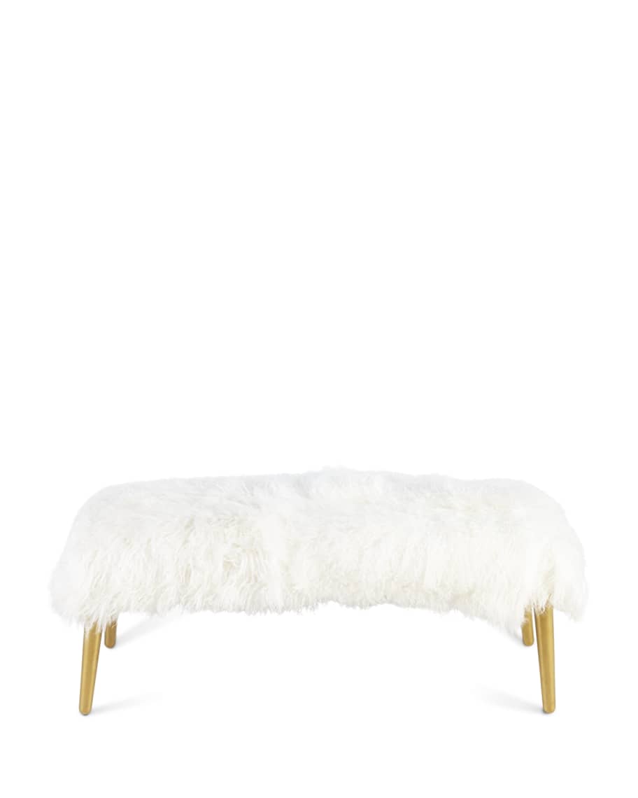 Image 2 of 2: Long-Haired Sheepskin Bench