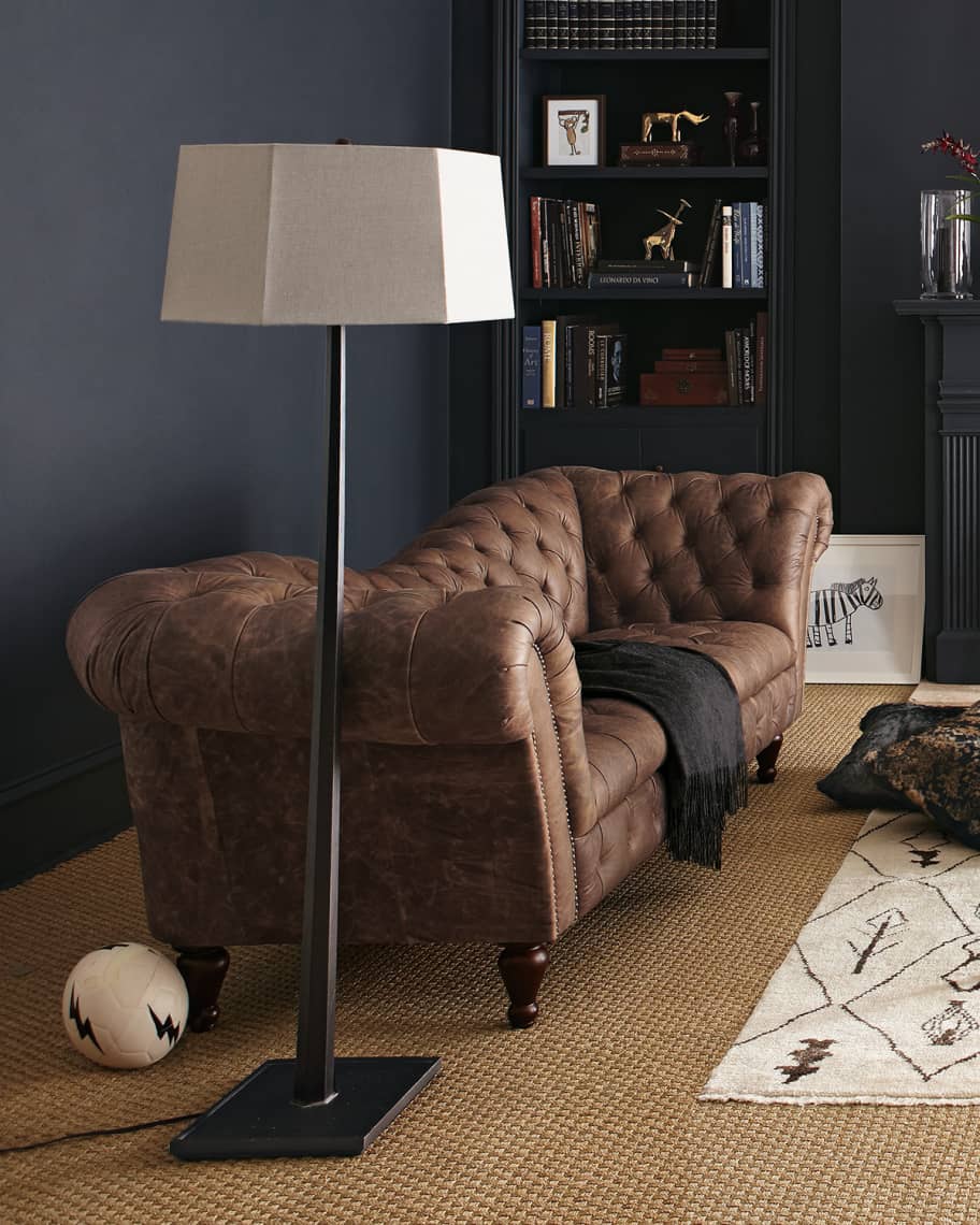 Image 3 of 6: Oak Leather Recamier Sofa 90.25"