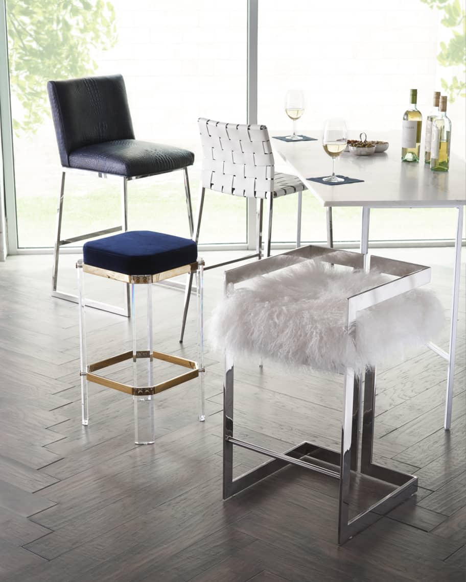 Image 2 of 5: Kennedy Woven Leather Bar Stool, White