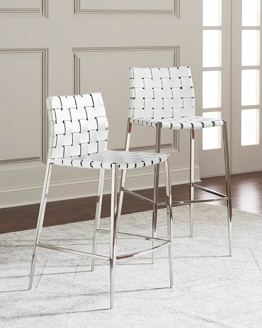 Image 1 of 5: Kennedy Woven Leather Bar Stool, White