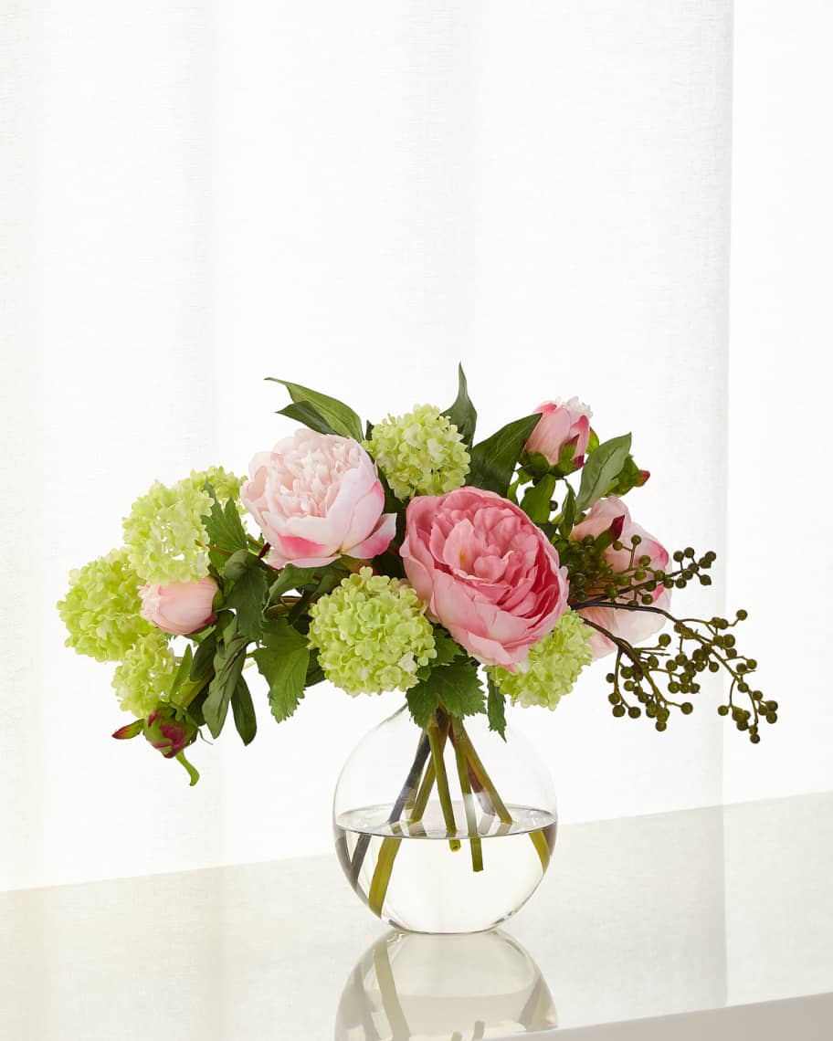 Image 1 of 1: Peony Snowball Faux Floral Arrangement