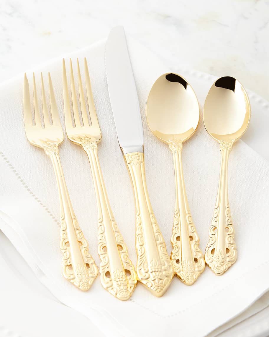 Image 1 of 2: 80-Piece Gold-Plated Antique Baroque Flatware