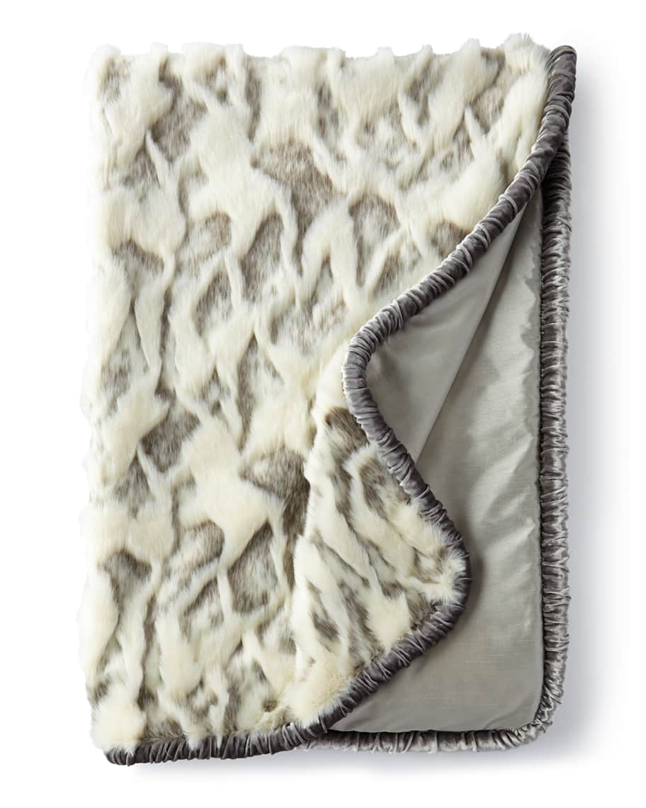 Image 1 of 1: Penthouse Suite Faux-Fur Throw with Shirred Velvet Edge