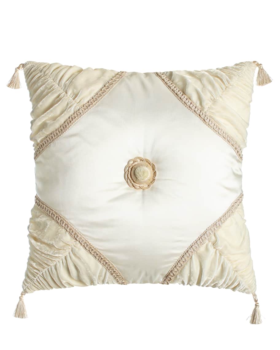 Image 1 of 1: Square Capello Pillow with Rosette, 20"Sq.