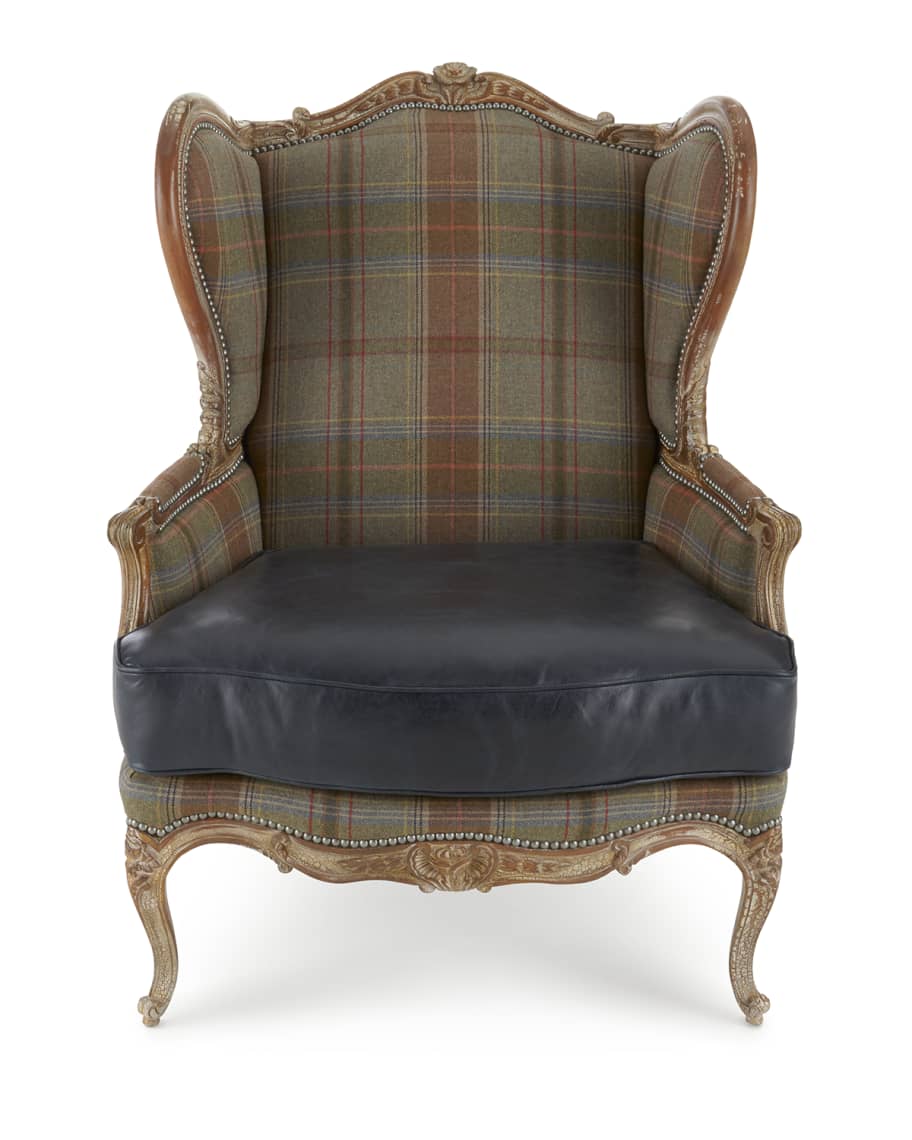 Image 2 of 3: Sienna Blue Leather Wing Chair