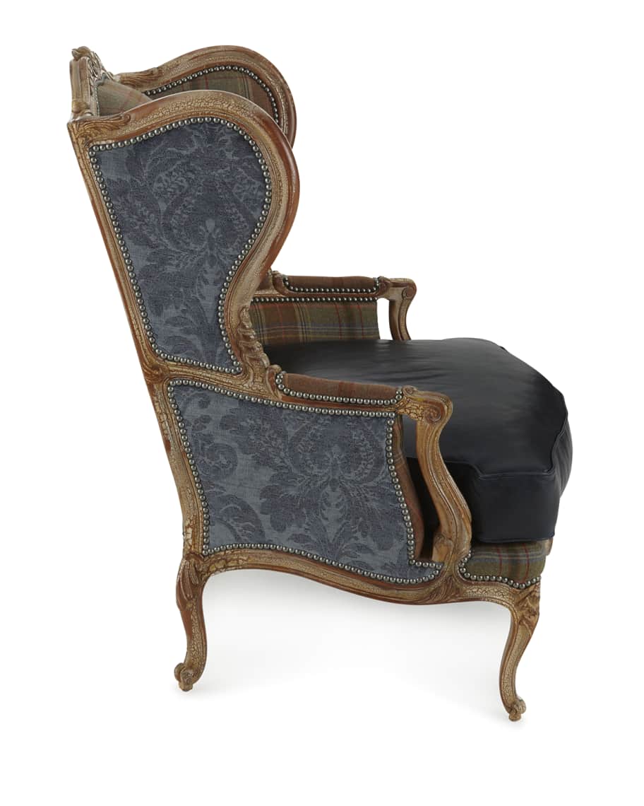 Image 3 of 3: Sienna Blue Leather Wing Chair