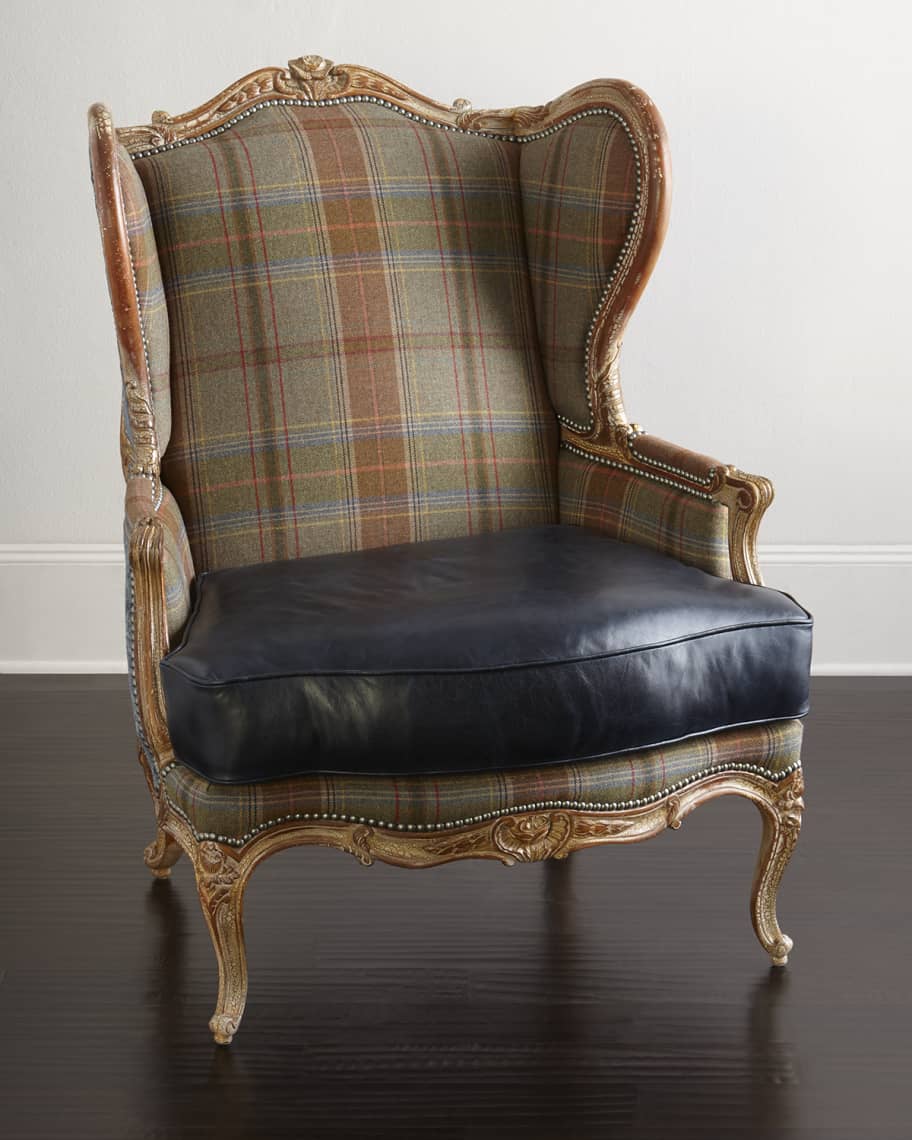 Image 1 of 3: Sienna Blue Leather Wing Chair