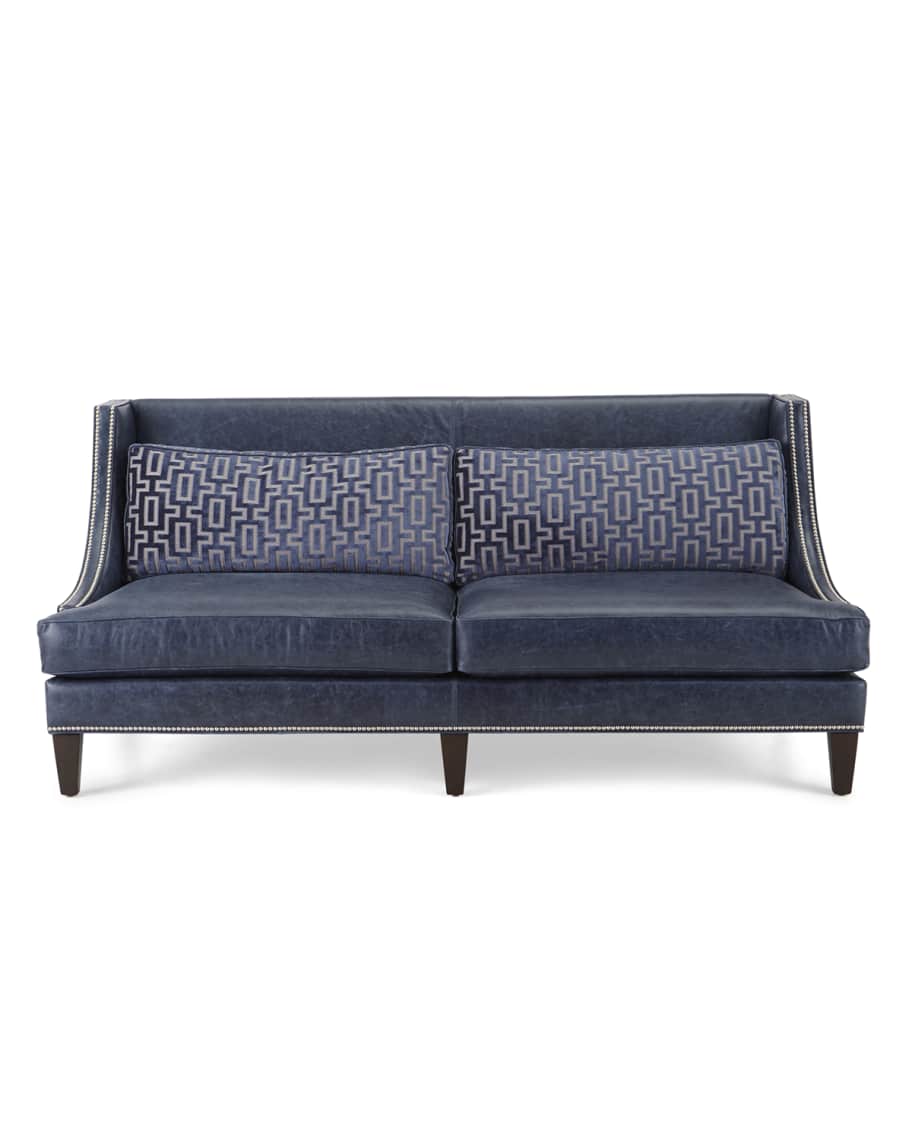 Image 3 of 5: Colbie Navy Leather Sofa