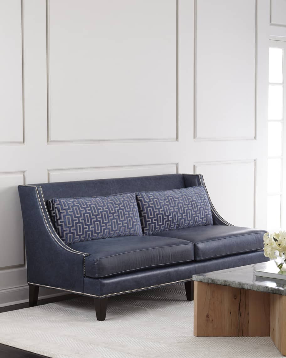 Image 1 of 5: Colbie Navy Leather Sofa