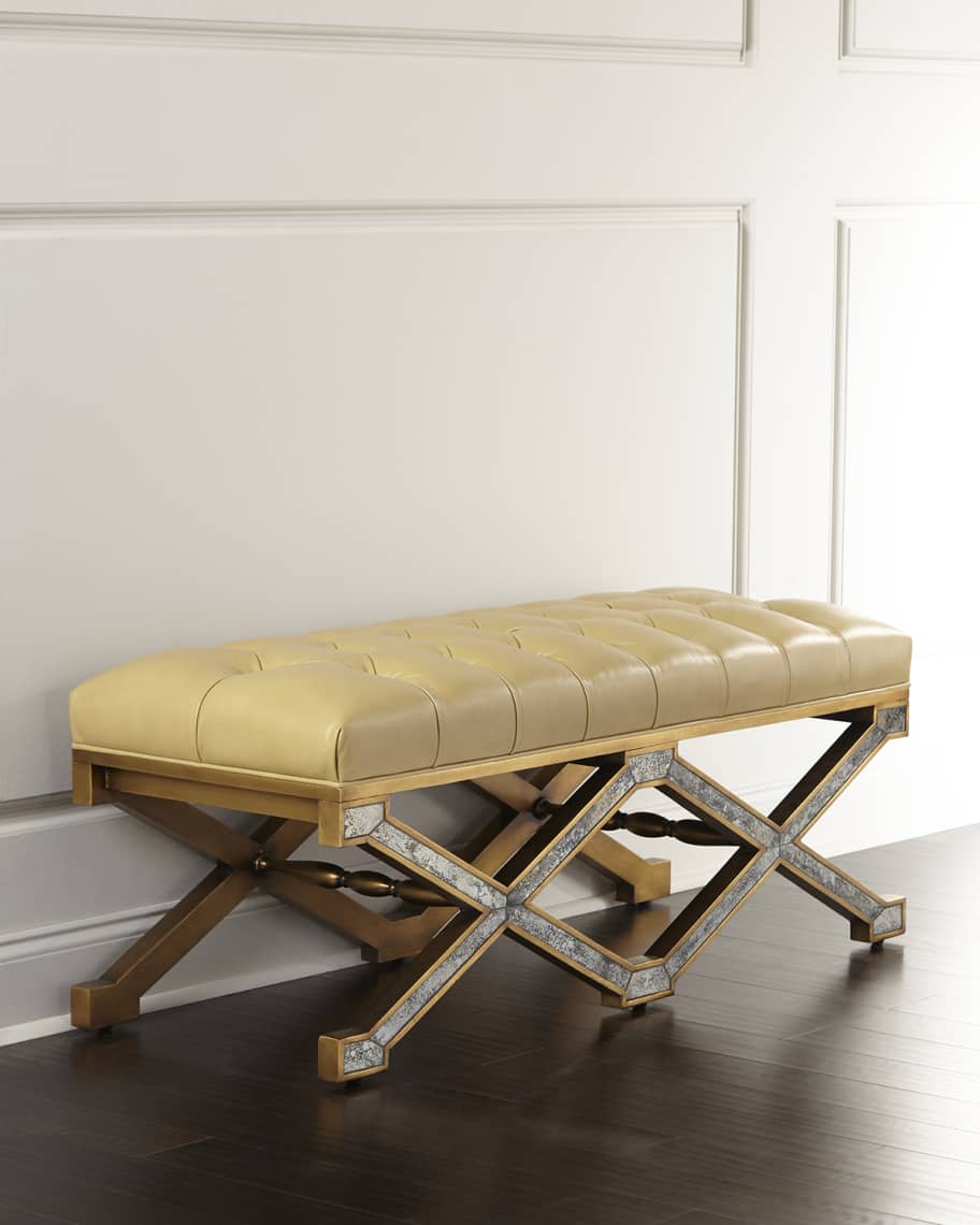 Image 1 of 3: Ciara Tufted-Leather Bench