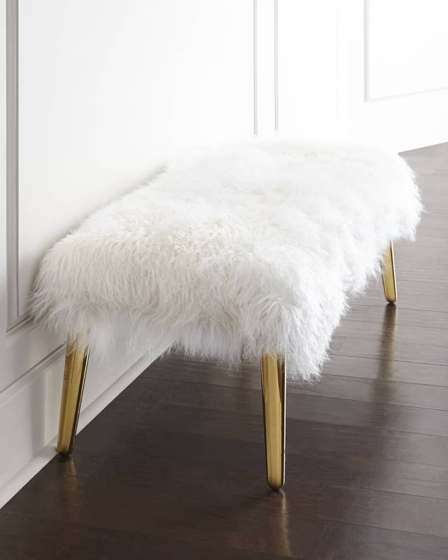 Image 1 of 2: Long-Haired Sheepskin Bench