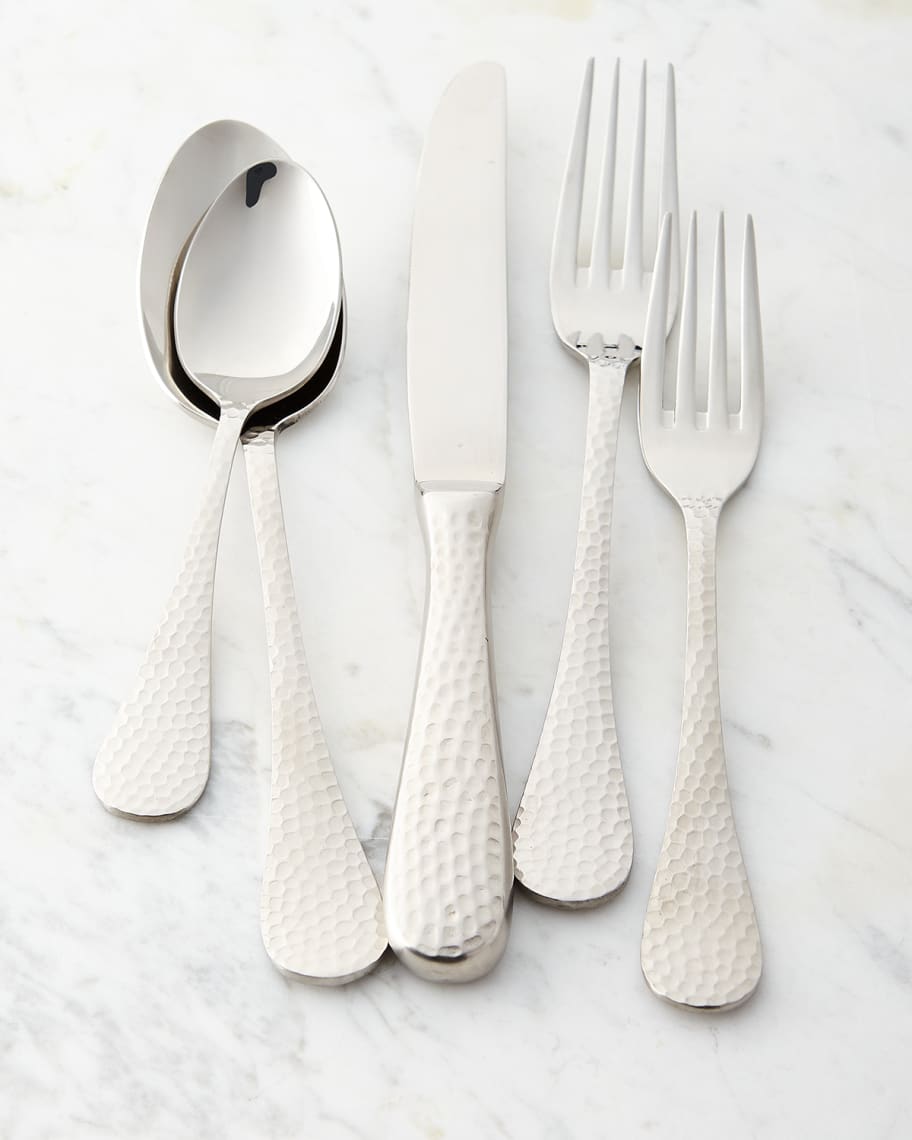 Image 1 of 1: Five-Piece Euro Hammered Flatware Place Setting