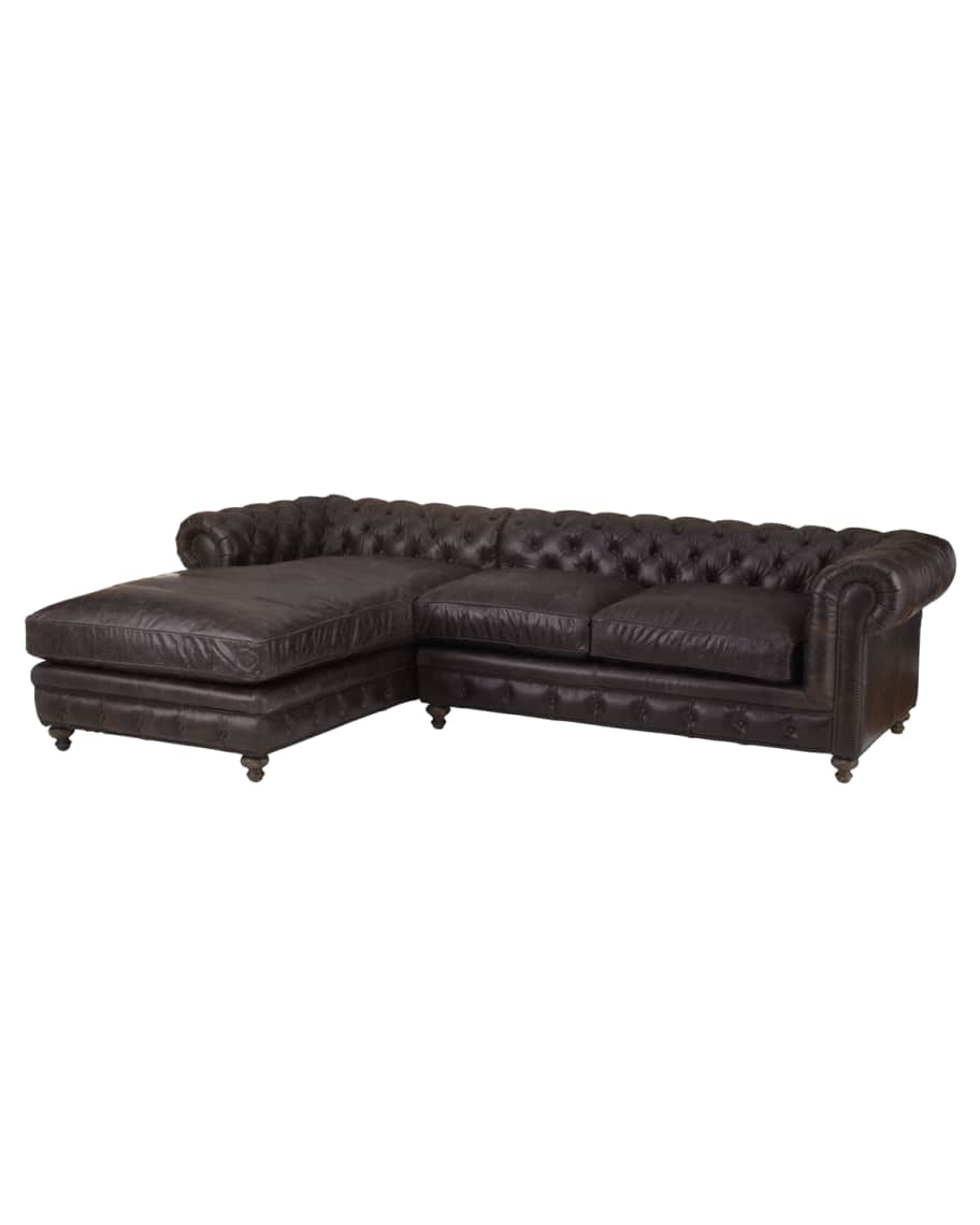 Image 1 of 3: Warner Leather Collection Chesterfield Sectional Sofa