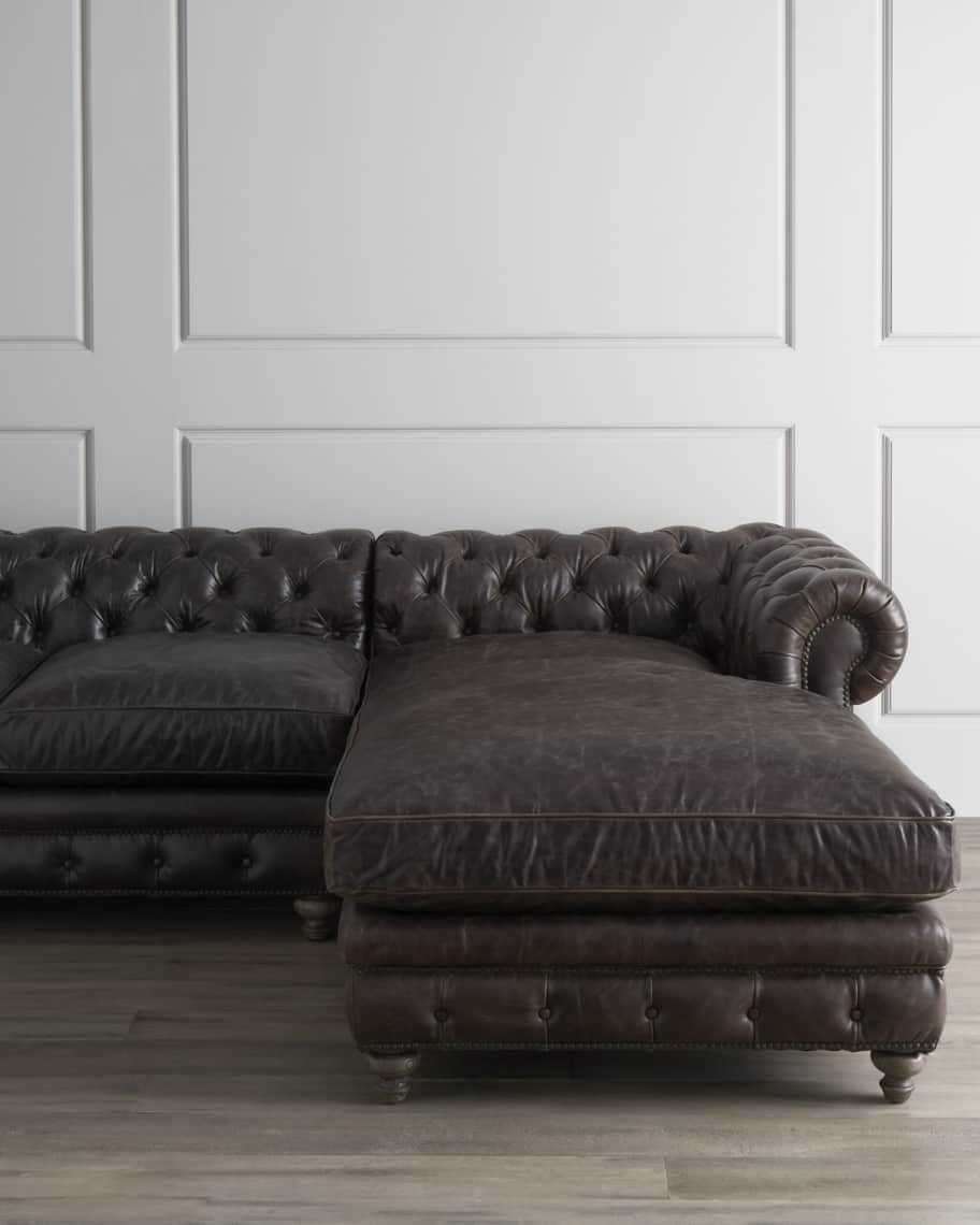Image 2 of 3: Warner Leather Collection Chesterfield Sectional Sofa