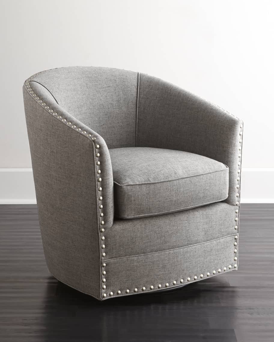 Image 1 of 3: Bryn St. Clair Light Gray Tweed Swivel Chair