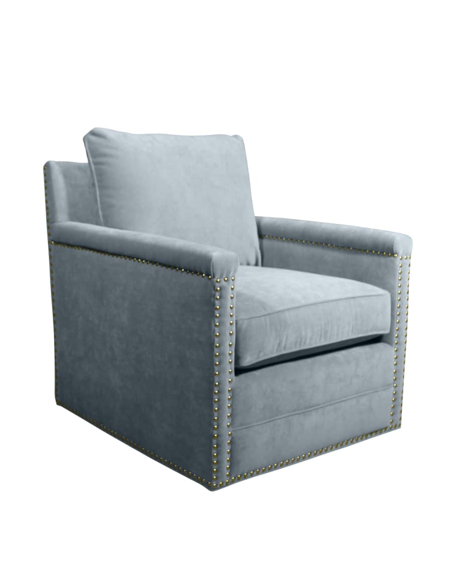 Image 1 of 1: Avis St. Clair Sky Blue Velvet Swivel Chair