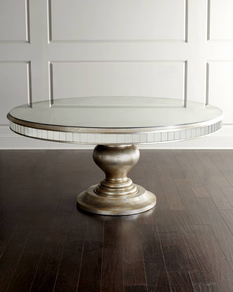 Image 1 of 6: Lisandra Antiqued-Mirrored Round Dining Table