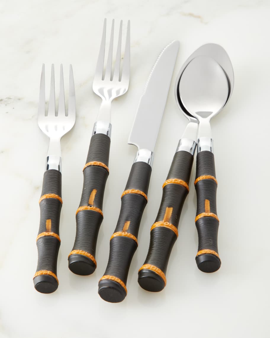 Image 1 of 1: Dark Bamboo-Style 20-Piece Flatware Set, Service for 4