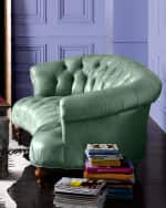 Image 1 of 2: Old Hickory Tannery Turquoise Leather Tufted Sofa 71"