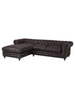 Image 1 of 8: Warner Leather Collection Chesterfield Sectional Sofa